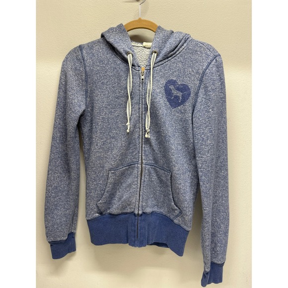 PINK Victoria's Secret Tops - Victoria's Secret PINK Blue Heathered Full Zip Hoodie Love Pink 86 Heart Small